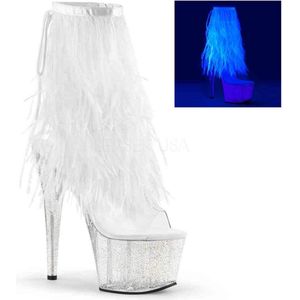 EU 35 = US 5 | ADORE-1017MFF | 7 Heel, 2 3/4 PF Marabou Fur Fringe Ankle Boot, Side Zip