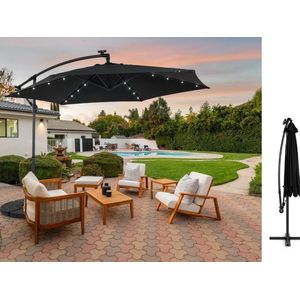Fameilleur zweef parasol zwart- extra groot- zweefparasol-360° draaibaar- Waterbestendig, Makkelijk te Openen met Handslinger, Ideaal voor Tuin, Terras, Camping – Extra Grote Schaduwplek, Inclusief Parasolvoet, Stabiel- geen parasolvoet meegeleverd