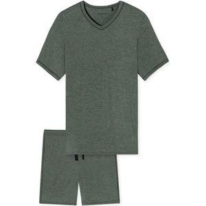 SCHIESSER Selected! Premium shortamaset - heren shortama tencel v-hals strepen jade - Maat: L