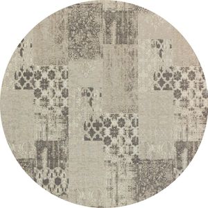 Vintage rond vloerkleed - Patchwork - Tapijten woonkamer - Ristretto Crème Zwart - 140cm ø