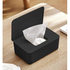 Vochtig Toiletpapier Houder - Zwarte Tissuebox - Opbergbox voor Vochtige Doekjes, Babydoekjes en Tissues - Met Siliconen Afdichting - Doekjes houder - Toilerpapier houder - Vochtige doekjes dispenser