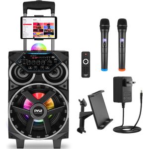 Pyle Draagbare Bluetooth PA Luidspreker – 8"" 580W Karaoke Outdoor Speaker met TWS, Disco LED, FM/AUX/MP3/USB/SD, Trolley, Draadloze Microfoon & Afstandsbediening