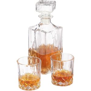 Relaxdays whiskey set - whiskey karaf met glazen - decanter 1 liter - 2 glaasjes - kan