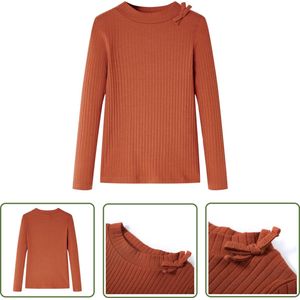 vidaXL Langmouwig - Kinderhemd - Kindershirt met lange mouwen 104 cognackleurig - Meisjes Hemd - Jongens Hemd - Cogniackleur