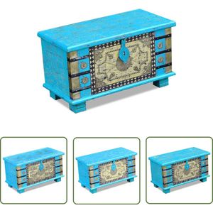 The Living Store Opslagkist - Indische - 80 x 40 x 45 cm - Mangohout - Blauw
