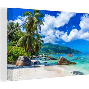 Canvas Strand - Palmboom - Tropisch - Zee - Eiland - 90x60 cm - Muurdecoratie