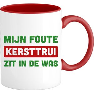 Mijn foute kersttrui zit in de was - Foute Kersttrui Kerstcadeau - Dames / Heren / Unisex Kleding - Grappige Kerst Outfit - Glitter Look - Mok - Rood