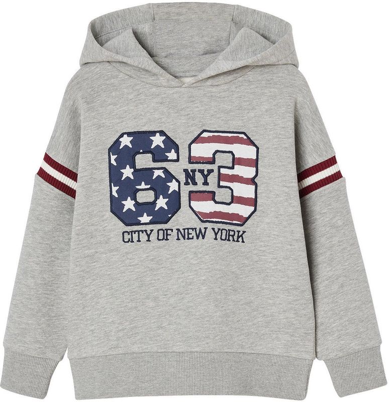 Sweater met Capuchon - Gemêleerd Grijs - Voor Jongens - Met Print Aan De Voorkant