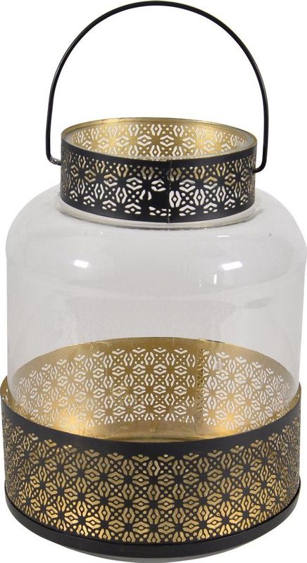 Lantaarn/windlicht zwart/goud Marokkaanse stijl 20 x 28 cm metaal en glas -  Gebruik buiten/tuin/woonkamer - Thema Oosters/Arabisch (tuinartikelen) | €  36 bij bol.com | beslist.nl
