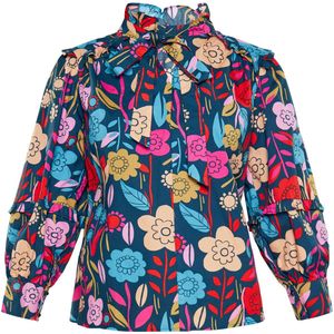 Usha - Blouseshirt - Beige / Lichtblauw / Fuchsia / Rood - Lange Mouw - Bloemenprint