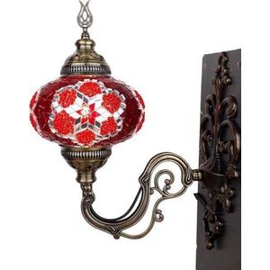 Handgemaakte Turkse wandlamp oranje rood Oosterse Mozaïek Marokkaanse lamp