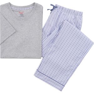 La-V pyjama sets voor heren met geruite katoen broek Lichtgrijs S