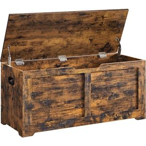 Schoenenbank met Deksel - Vintage Bruin Schoenenrek - Opbergbank - Spaanplaatmateriaal - 40cm x 100cm x 46cm - Statische belasting 136kg