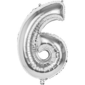 6 Jaar Folie Ballonnen Zilver- Happy Birthday - Foil Balloon - Versiering - Verjaardag - Jongen / Meisje - Feest - Inclusief Opblaas Stokje & Clip - XXL - 115 cm