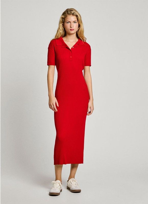 Jurk - Ribbelstructuur - Korte Mouwen - 70% Viscose 30% Linnen