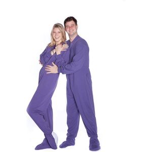 Violet katoenen gebreide volwassenen onesie met butt flap achterklep