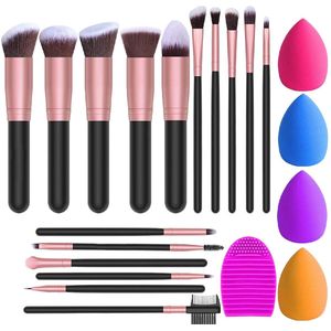 AUM® Make up Kwasten Set - 16 Delig - Inclusife Elektrische make up kwastenreiniger- Luxe Make-Up - Rosé Goud