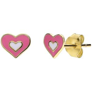 Lucardi Kinder Zilveren goldplated oorknoppen hart emaille roze - Oorbellen - 925 Zilver - Zilverkleurig