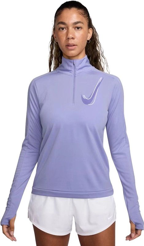 Nike - Swoosh Dri-FIT - Sportshirt - Zwart - Lichtgewicht, Ademend, Halve Ritssluiting