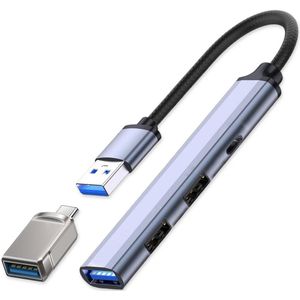 USB 3.0 Hub - 4 Poorten - Inclusief USB C Converter - USB Splitter - Aluminium