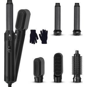 Azorix 5 in 1 Airstyler - Fohnborstel - Multistyler - Krultang - Krulborstel - Hairwrap - Stijlborstel - Föhnborstel - Haarstyler - Stijltang - Airwrap - 5 in 1 Set - Zwart