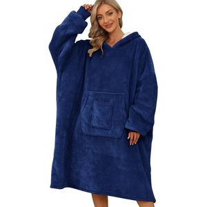 Hoodiedeken voor dames - zachte warme capuchontrui - hoodie - sweatshirt - oversized deken met capuchon - oversized - Oodie dekentrui - Donkerblauw