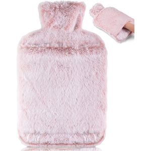 Warmwaterkruik met Zachte Hoes - 2 Liter Lekdichte Natuurrubber Kruik - Met Opbergzak, Pijnverlichting - Voor Mannen en Vrouwen - Kruik - Roze - 30 x 20 cm - 1 Stuk