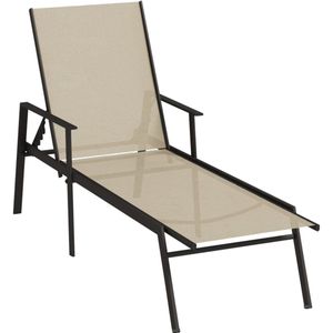 vidaXL Ligbed - Staal - Textileen Stoffen - Crème Ligbed - Lounge Stoel - Buitensteun - Tuinset - Terras Meubel