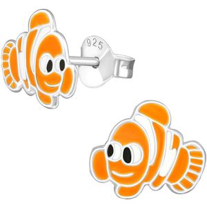 Joy|S - Zilveren vis oorbellen - 9 x 8 mm - clownvis - Nemo oorknoppen