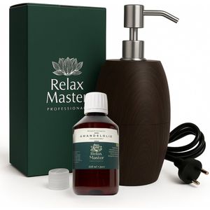 Relax Master® Massage Olie Verwarmer Flaming Hout-Look - Elektrische Flessenwarmer - met 250ml biologische amandelolie -Warme Massage Olie