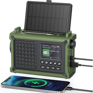 DAB/DAB+/FM Handkrukradio met 12000 mAh Accu en Zonnepaneel - Noodradio met Bluetooth en Zaklamp