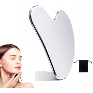 RVS Gua Sha - Gua Sha Steen Metaal - Onbreekbaar - Gezichtsmassage - Ontspanning - Gua Sha Schraper Stainless Steel - Massagehulpmiddel - Gezichtsmassage - Ontspanning - Massage - Normaal (8,5 cm) - Massageaccessoires - Gezondheid
