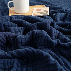 Mousseline deken 100% katoen Zomerdekens voor bank 6-laags ademende gaasdeken Alle seizoenen Zacht en gemakkelijk voorgewassen katoenen deken (marineblauw, 55 x 75 inch)