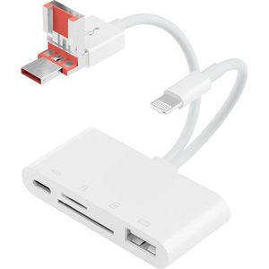Adapter Kabel - Wit - 8-Pin (Lightning) + USB + USB-C naar USB-C + SD + Micro SD (TF) + USB Kaartlezer