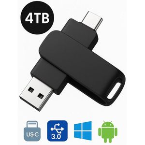 zwart 4TB usb flashdrive 2in 1 | USB-C Stick | USB C en USB A | Dual Geheugenstick | USB 3.1 | Plug & Play | Universeel | Geschikt voor smartphones, tablets, PC en meer partybox |mobile |Extra opslagruimte