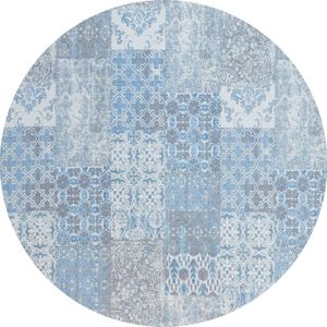 Vintage rond vloerkleed - Patchwork - Tapijten woonkamer - Sunrise blauw - 170cm ø
