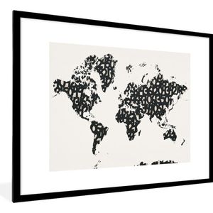 Fotolijst incl. Poster - Wereldkaart - Cijfer - Zwart - 80x60 cm - Posterlijst