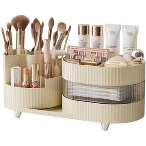 Unyqoos ® Stijlvolle 360° Draaibare Makeup- en Cosmetica Organizer met Grote Opbergruimte in Crème Kleur