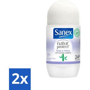 2 x Sanex Natur Protect - Deodorant Roller - Puur & Fris - Met Nattuurlijke Bamboo - 50 ml - Sanex Deodorant - Natuurlijke Deodorant - Bamboe Deodorant - Aluminiumvrije Deodorant - Alcoholvrije Deodorant