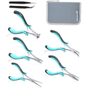 Mini Lange Reach Tang Set - Platte Neus, Gebogen Neus, Diagonale Tang, Naald Neus Tang, End Snijtang - 5 stuks Met Case - Voor Ambachten en Repareren