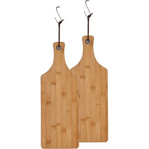 2x stuks bamboe houten snijplanken/serveerplanken met handvat 44 x 16 cm - Serveerplanken