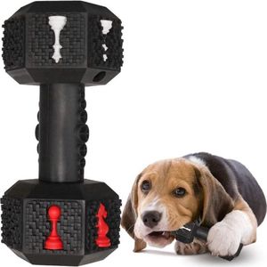 PetPetrol Honden speelgoed -Dumbbell -Geschikt voor kleine en middelgrote honden- Tanden schoonmaken- Kauwen- Haltervorm- Zwart- Natuurrubber met Baconsmaak