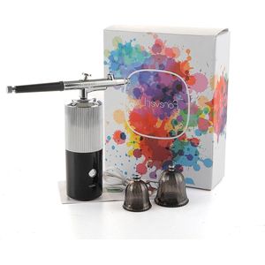Oplaadbare draadloze airbrush-set met compressor - draagbare airbrush-compressorset (zilver)
