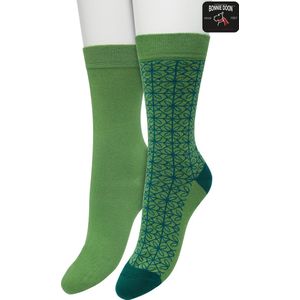 Bonnie Doon Dames Sokken set Groen maat 36/42 - 2 paar - Effen en Print - Gladde Naden - Brede Boord - Uitstekend Draagcomfort - Perfecte Pasvorm - 2-pack - Multipack - Effen - Mini Tile - Trekking Green - Loden Frost - OL221502.380