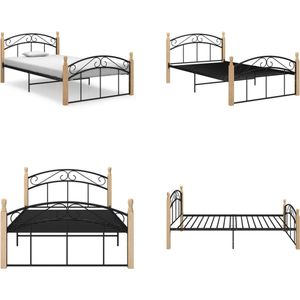 vidaXL Bedframe metaal en massief eikenhout zwart 120x200 cm - Bedframe - Bedframes - Bed - Bedden