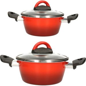 Kookpannen set van 4x stuks rood 3 liter en 8 liter Cuenca - Rvs pannenset