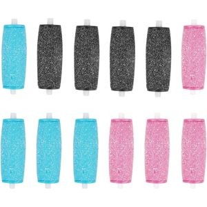 12 verpakkingen met vervangende rollers, voetvervangende rollerkoppen, 3 kleuren, 2 ruwheidsniveaus, elektrische pedicure puimsteen, voetvijl