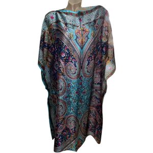 Kaftan -Tuniek - Jurk - Satijn van Viscose - Zijde Onesize 38-48 blauw/roze
