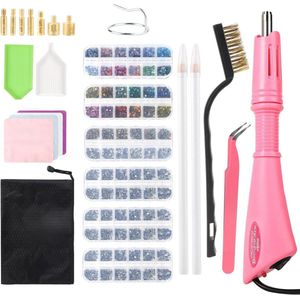 Strassteentjes applicator - 6 dozen mix kleur platte glitterstenen - hotfix set met 7 applicatorpunten - roze