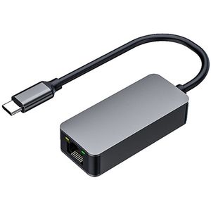 USB-C Male naar Ethernet (RJ45) adapter kabel - zeer snel 2500Mbps - bekabelde internet aansluiting - voor o.a. laptop en telefoon - grijs